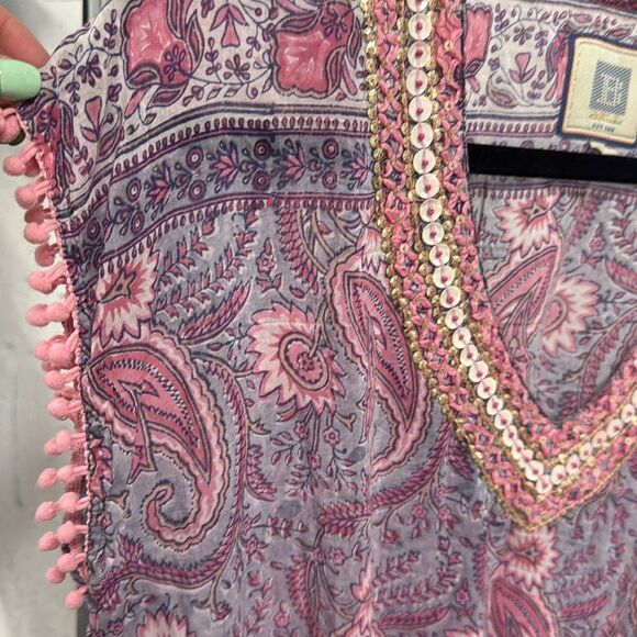 Paisley Dress / Cover Up - Pink and Gray BELL Embroidered LIKE NEW Medium - Picture 3 of 4